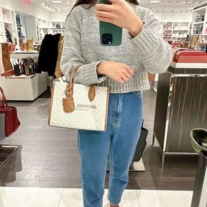 MICHAEL KORS 35F2G7ZC5B MIRELLA SMALL NORTH SOUTH MK SIGNATURE TOTE BAG VANILLA